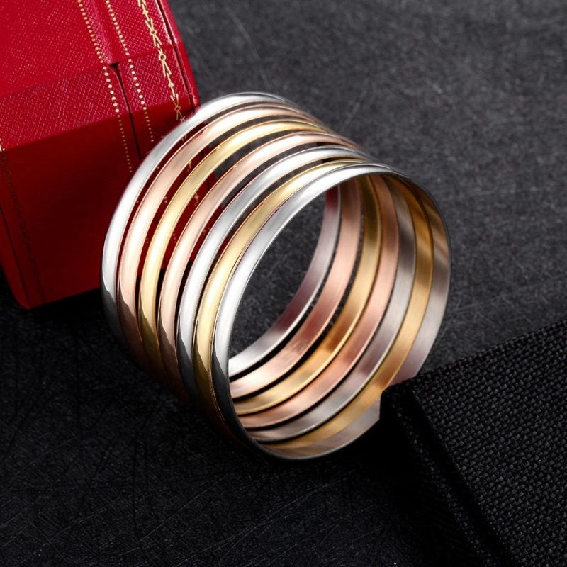 Castillna Tri-Color Silver Gold Rose Gold Bangle Bracelets for Women, 7.8 Inches - Image 5